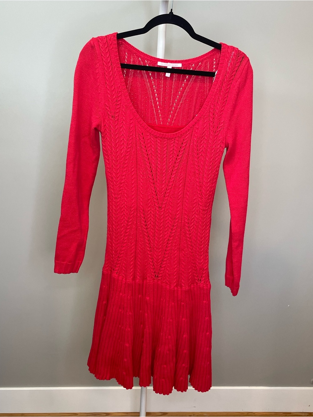 Victoria's Secret Bright Red Scoop-Neck Cable Knit Long Sleeve Dress - XL